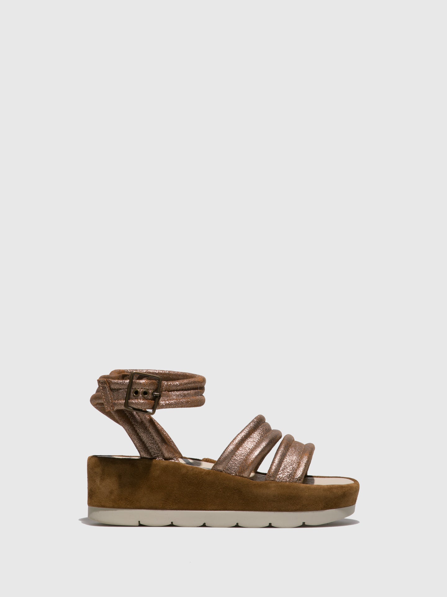Fly London Gold Ankle Strap Sandals